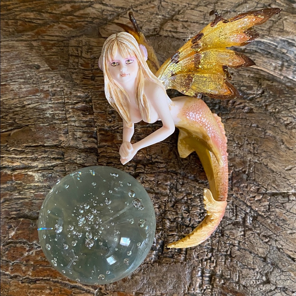 🧜‍♀️Rare Vintage🧜‍♀️Mermaid Fairy On Glass Ball - Picture 11 of 15